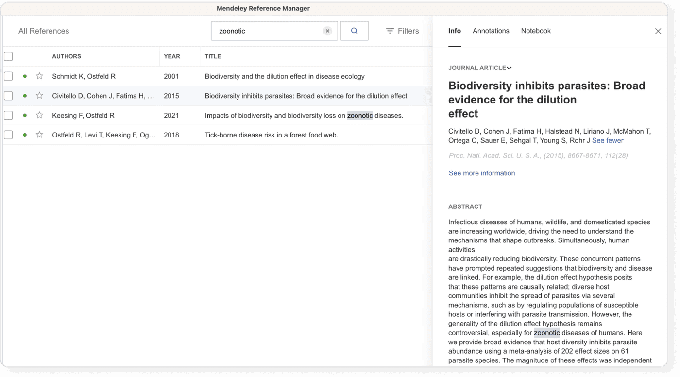 Mendeley search highlights